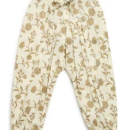 Tiber Taber Full Sleeves Chanderi Embroidered Angrakha Kurta With Floral Foil Print Salwar - Cream image 5