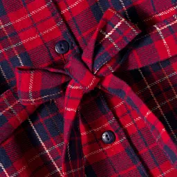 Babyhug Cotton Woven Full Sleeves Shirt Dress & Belt with Checks Print - Red image 4