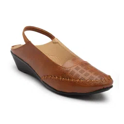 DEAS Women Tan Textured Backstrap Mules With Laser Cuts image 2