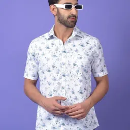 Crimsoune Club Blue Cotton Slim Fit Floral Casual Shirt-picture-32