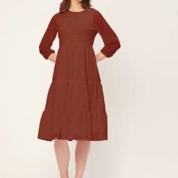 Moomaya Maroon Regular Fit Midi Dress-picture-2