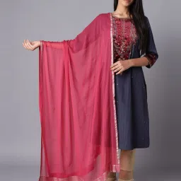 W Pink Plain Dupatta image 1