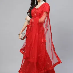 READIPRINT FASHIONS Red Embellished Semi Stitched Lehenga Choli Set With Dupatta image 3