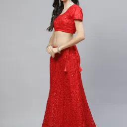 READIPRINT FASHIONS Red Embellished Semi Stitched Lehenga Choli Set With Dupatta image 4