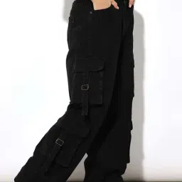 Only Black Cotton Relaxed Fit Cargo Pants image 3