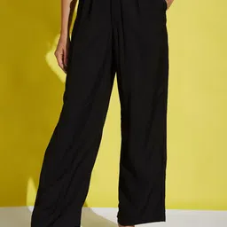 AAHWAN Women Loose Fit High-Rise Pleated Trousers-image-41