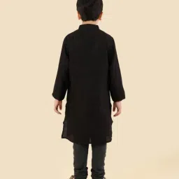 Fabindia Kids Black Viscose Embroidered Regular Fit Kurta image 2
