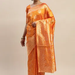 Ladusaa Mustard Yellow Lichi Silk Indian Saree with Bouse image 1