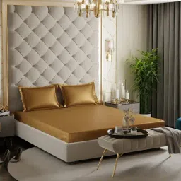 Stoa Paris Eternal Glow Gold 300 TC Polyester Super king Fitted Sheet with 2 Pillow Cover-image-95