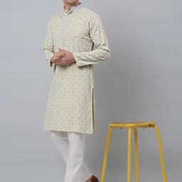 Jompers Yellow & White Pure Cotton Regular Fit Chikankari Kurta Bottom Set-picture-12