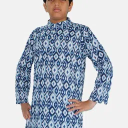 Kiddopanti Kids White & Blue Printed Full Sleeves Kurta-image-10