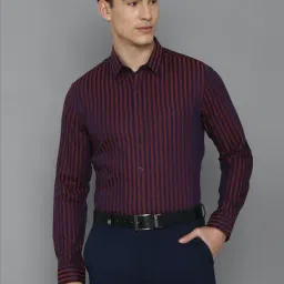 Louis Philippe Maroon Cotton Slim Fit Striped Shirt-image-0