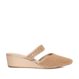 W Women's Gold Mule Wedges-image-3