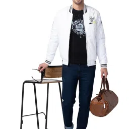 Being Human White Regular Fit Printed Bomber Jacket image 5