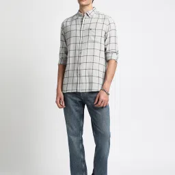 The Bear House Light Grey Slim Fit Check Cotton Shirt image 5