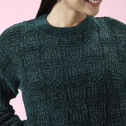 People by Pantaloons Green Cotton Self Pattern Sweater image 5