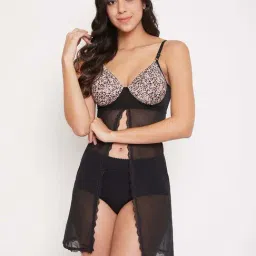 Clovia Black Printed Baby Doll-image-59