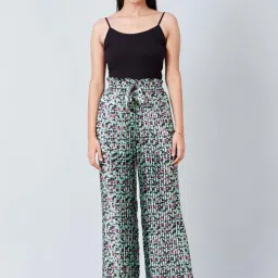 First Resort By Ramola Bachchan Green Animal Print Knife Pleated Palazzo image 5