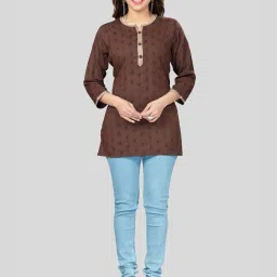 Saree Swarg Brown Woven Pattern Straight Short Kurti image 5
