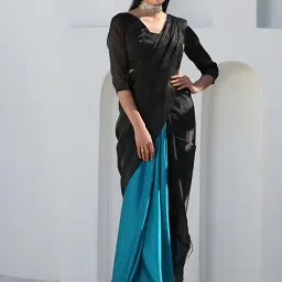 Swtantra Blue & Black Satin Saree-image-8