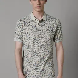 Louis Philippe Jeans Beige Cotton Slim Fit Printed Polo T-Shirt-image-38