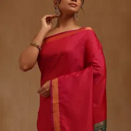 Soch Pink Solid Saree With Unstitched Blouse Piece-picture-23