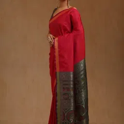 Soch Pink Solid Saree With Unstitched Blouse Piece image 4