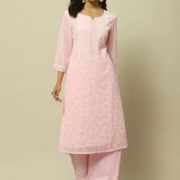 Rangriti Pink Printed Straight Kurta-picture-1
