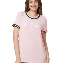 Spykar Pink Graphic Print T-Shirt-image-37