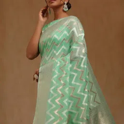 Soch Green Linen Zari Saree With Unstitched Blouse Piece-picture-34