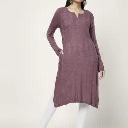 Rangmanch by Pantaloons Mauve Woven Pattern Straight Winter Kurta-image-2