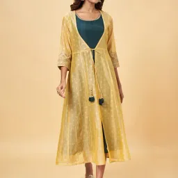 Rangmanch by Pantaloons Yellow & Green Embroidered A-Line Dress-picture-14