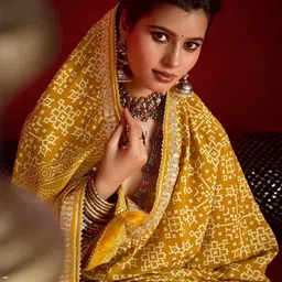 Meena Bazaar Ajrak Block Embroidered Art Silk Saree image 3