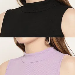 Miaz Lifestyle Pack of 2 Solid Purple & Black Indigo Fitted Top image 5