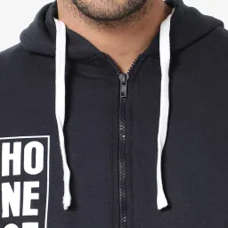 Campus Sutra Navy Cotton Regular Fit Printed Hooded Sweatshirt image 4