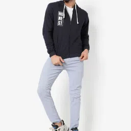 Campus Sutra Navy Cotton Regular Fit Printed Hooded Sweatshirt image 3