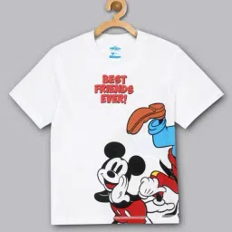 Kidsville White & Red Cotton Printed Mickey T-Shirt-image-39