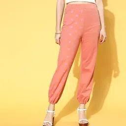 SASSAFRAS Women Attractive Peach Conversational Y2K Cargo Trousers-picture-20