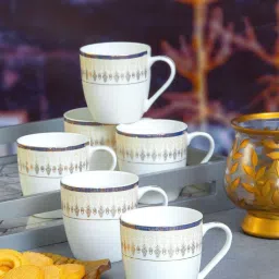 Sonaki White & Golden Bone China Tea Cup (0.17 L) - Set of 6 image 5
