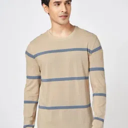 Urban Ranger By Pantaloons Beige Cotton Slim Fit Striped T-Shirt-picture-10