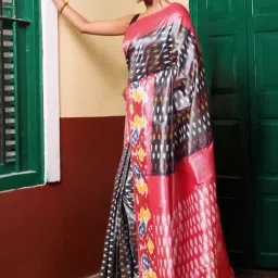 Unnati Silks Grey & Pink Printed Saree With Unstitched Blouse-image-30