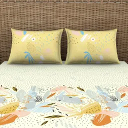 Spaces Brown 144 TC Cotton Printed Large Bed Sheet with 2 Pillow Covers image 2