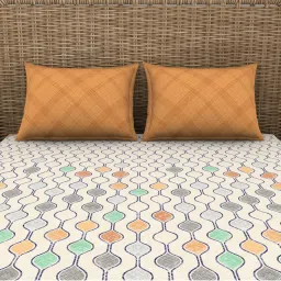 Spaces Orange 144 TC Cotton Printed Double Bed Sheet with 2 Pillow Covers image 2