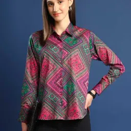 Hancock Pink & Green Printed Formal Shirt-image-3