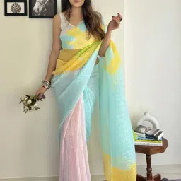 Saree Mall Blue Embellished Saree With Unstitched Blouse-picture-10