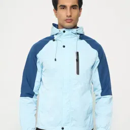Ajile By Pantaloons Blue Regular Fit Colour Block Hooded Jacket-image-31