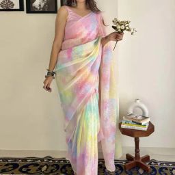 Saree Mall Multicolored Embellished Saree With Unstitched Blouse-picture-45