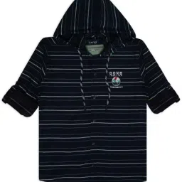 Cavio Kids Navy & Grey Cotton Striped Full Sleeves Shirt Set-image-24