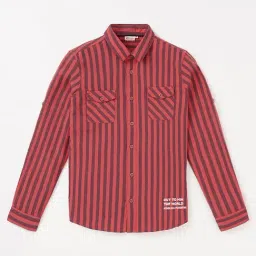 Edheads Kids Red Cotton Striped Full Sleeves Shirt-image-7
