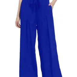 PATRORNA Dark Blue Mid Rise Relaxed Fit Retro Palazzos-image-49